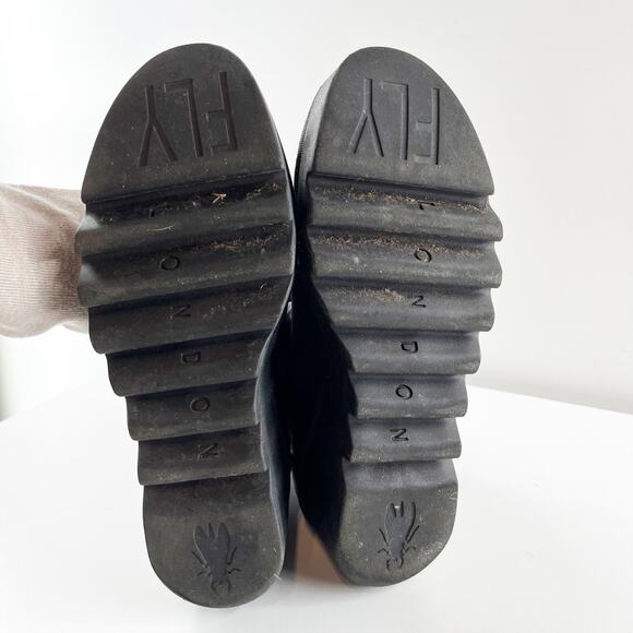 Fly London Leather Arkansas Wedge Pull On Boots Booties Black 10 - Picture 7 of 8